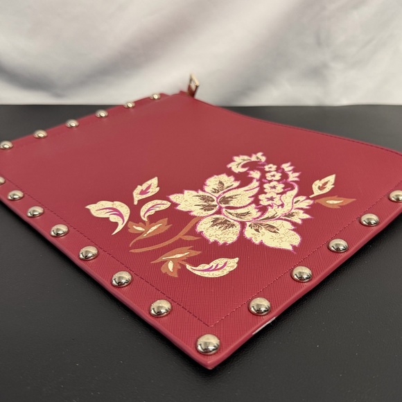 WHBM Red Studded Floral Clutch • Wristlet Bag • Elegant & Edgy - Picture 4 of 7